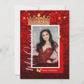 Modern Red Black Gold Elegant Photo Quinceanera Kaart (Voorkant)