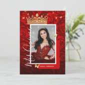 Modern Red Black Gold Elegant Photo Quinceanera Kaart (Staand voorkant)