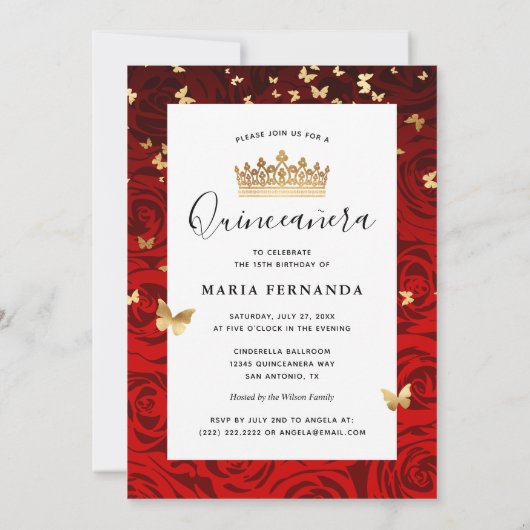 Modern Red Black Gold Elegant Photo Quinceanera Kaart (Achterkant)
