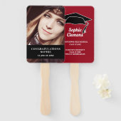 Modern Red Black Graduation Cap Photo Class of Handwaaier (Voorkant en achterkant)