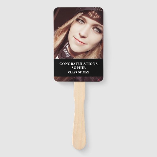 Modern Red Black Graduation Cap Photo Class of Handwaaier (Voorkant)