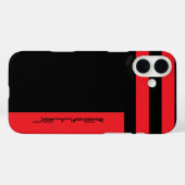 Modern Red, Black Minimalist Stripe met naam Case-Mate iPhone Case (Achterkant (horizontaal))