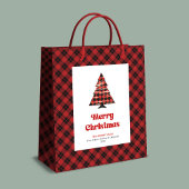 Modern red black plaid Christmas bag editable text Medium Cadeauzakje