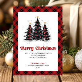 Modern Red Black Plaid Christmas Greeting Feestdagenkaart