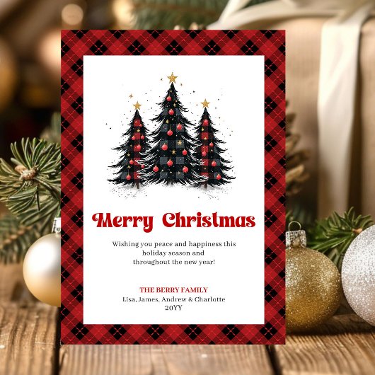 Modern Red Black Plaid Christmas Greeting Feestdagenkaart