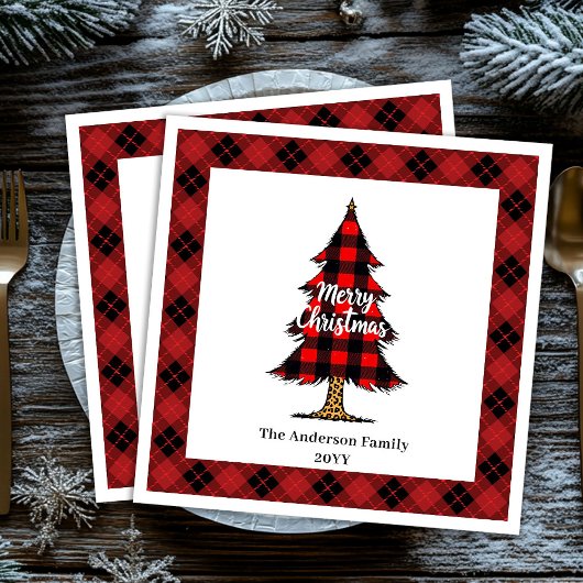 Modern Red Black Plaid Christmas Napkins Custom Servet