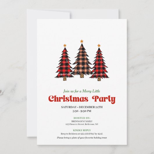 Modern Red Black Plaid Festive Editable Invite Kaart (Voorkant)
