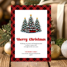 Modern Red Black Plaid Holiday Greeting Card Feestdagenkaart