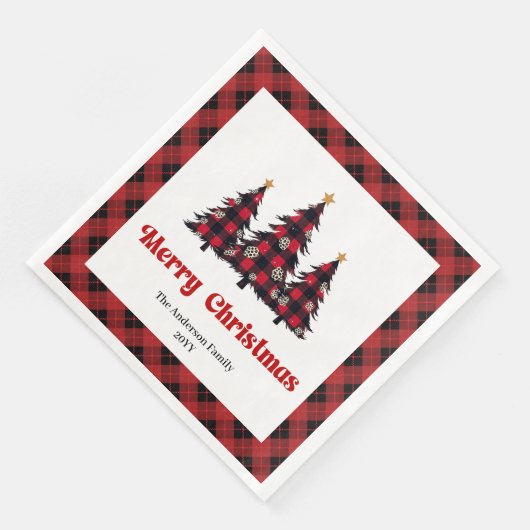 Modern Red Black Plaid Tree Napkin Custom Servet (Hoek)