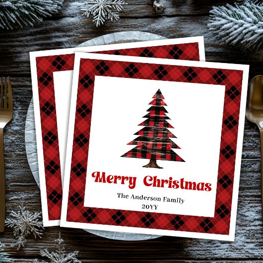 Modern Red Black Tartan Christmas Napkin Custom Servet
