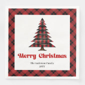 Modern Red Black Tartan Christmas Napkin Custom Servet (Voorkant)