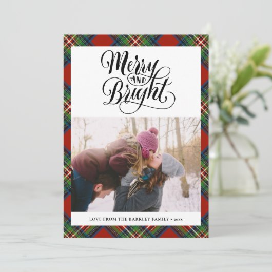 Modern Red Black Tartan Pset Fun Script Simple Feestdagenkaart (Staand voorkant)