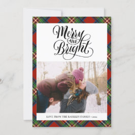 Modern Red Black Tartan Pset Fun Script Simple Feestdagenkaart