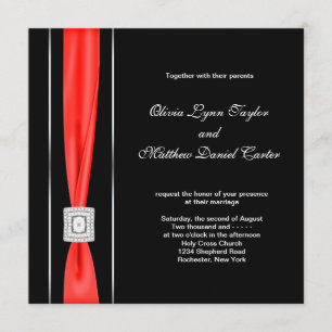 Modern Red Black Wedding Kaart