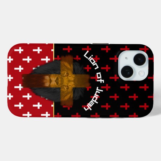 Modern Red Black White Crosses Lion of Judah Case-Mate iPhone Case (Achterkant (horizontaal))