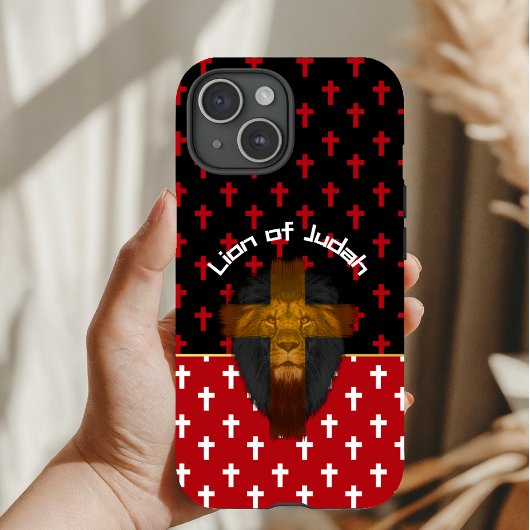Modern Red Black White Crosses Lion of Judah Case-Mate iPhone Case