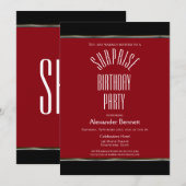 Modern Red Black White Surprise Birthday Party Kaart (Voorkant / Achterkant)