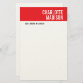 Modern Red Black White Trendy Minimalist Plain Briefpapier (Voorkant / Achterkant)