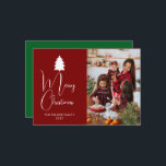 Modern Red Block Signature Merry Christmas Photo Feestdagenkaart<br><div class="desc">Celebrate the season with this bold and modern Christmas design featuring a vibrant red color block and elegant signature typography. The clean minimalist layout perfectly frames your family photo,  creating a sophisticated and joyful greeting for all your loved ones.</div>