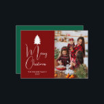 Modern Red Block Signature Merry Christmas Photo Feestdagenkaart<br><div class="desc">Celebrate the season with this bold and modern Christmas design featuring a vibrant red color block and elegant signature typography. The clean minimalist layout perfectly frames your family photo,  creating a sophisticated and joyful greeting for all your loved ones.</div>