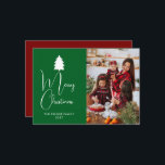 Modern Red Block Signature Merry Christmas Photo Feestdagenkaart<br><div class="desc">Celebrate the season with this bold and modern Christmas design featuring a vibrant red color block and elegant signature typography. The clean minimalist layout perfectly frames your family photo,  creating a sophisticated and joyful greeting for all your loved ones.</div>