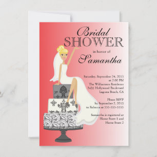 Modern Red Blonde Bridal Shower Kaart