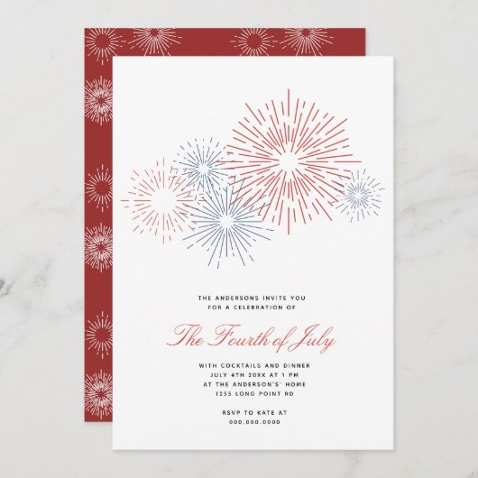 Modern Red & Blue Fireworks, 4e juli, Partij BBQ Kaart (Voorkant / Achterkant)