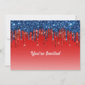 Modern Red Blue Glitter Drift Birthday Kaart (Voorkant)
