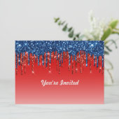 Modern Red Blue Glitter Drift Birthday Kaart (Staand voorkant)