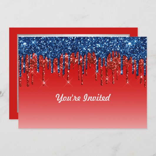 Modern Red Blue Glitter Drift Birthday Kaart (Voorkant / Achterkant)