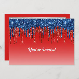 Modern Red Blue Glitter Drift Birthday Kaart