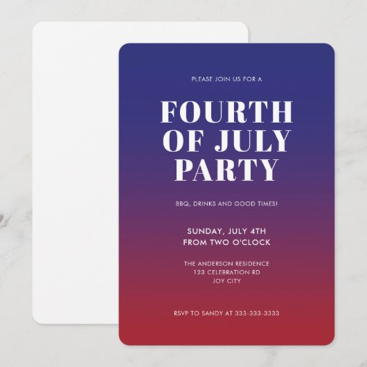 Modern Red Blue Ombre 4 juli Independence Inv Kaart (Voorkant / Achterkant)