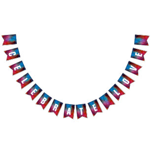 Modern Red & Blue Ombre Bokeh Lights & Typografie Vlaggetjes