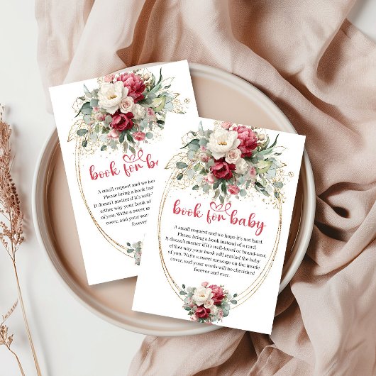 Modern Red Blush Greenery Book Request Card Informatiekaartje