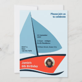 Modern Red Boat 6th Birthday Party Invitation Kaar Kaart