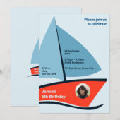 Modern Red Boat 6th Birthday Party Invitation Kaar Kaart (Voorkant / Achterkant)