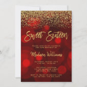 Modern Red Bokeh Gold Glitter Sweet 16 Kaart (Voorkant)