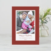 Modern Red Border Family Photo Christmas Card Kaart (Staand voorkant)