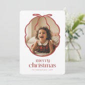 Modern Red Bow Family Kids Photo Christmas Feestdagenkaart (Staand voorkant)