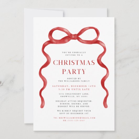 Modern Red Bow kerstfeest Kaart (Voorkant)