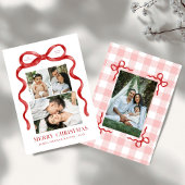 Modern Red Bow Merry Christmas Photo Holiday Card Feestdagenkaart