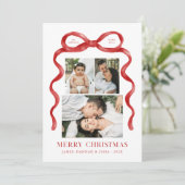 Modern Red Bow Merry Christmas Photo Holiday Card Feestdagenkaart (Staand voorkant)