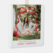 Modern Red Bow Merry Christmas Photo Keramisch Ornament (Rechts)