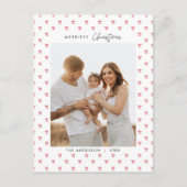 Modern Red Bow Pattern Familie Foto Kerstmis Briefkaart (Voorkant)