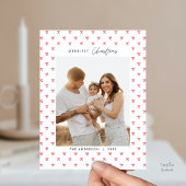 Modern Red Bow Pattern Familie Foto Kerstmis Briefkaart