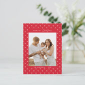 Modern Red Bow Pattern Familie Foto Kerstmis Briefkaart (Staand voorkant)