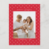 Modern Red Bow Pattern Familie Foto Kerstmis Briefkaart (Voorkant)