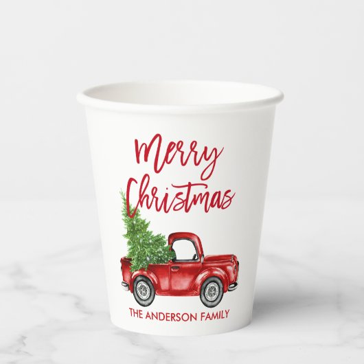 Modern Red Brush Script  Truck Papieren Bekers (Voorkant)