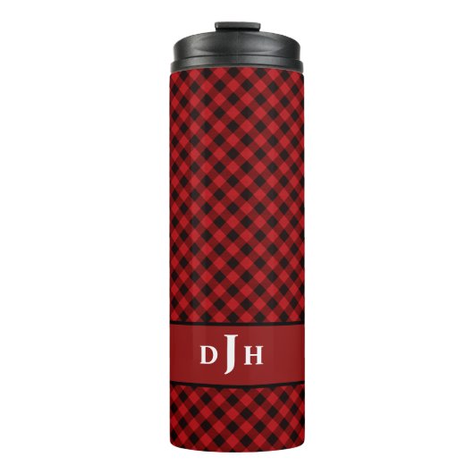 Modern Red Buffalo Black Pattern Monogram Thermosbeker (Voorkant)