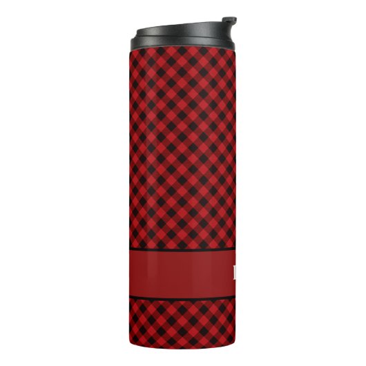Modern Red Buffalo Black Pattern Monogram Thermosbeker (Gedraaid links)
